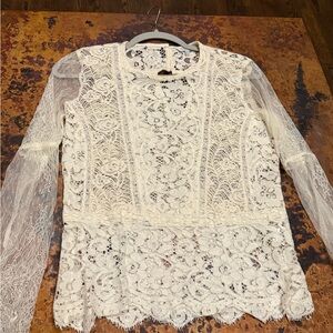 Lucky Brand White Ruffled Embellished Blouse